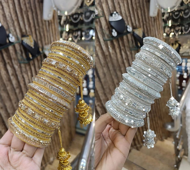 Bridal Wedding Wear Golden And Silver Bangles Set Wholesale Online
